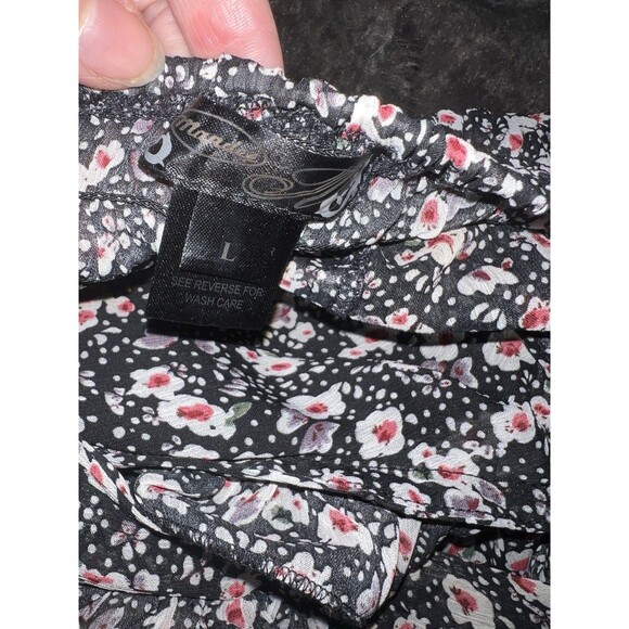 Mandee Ruffle Halter Top Womens L Black Floral Tie Neck Blouse Babydoll Y2K - Picture 7 of 8